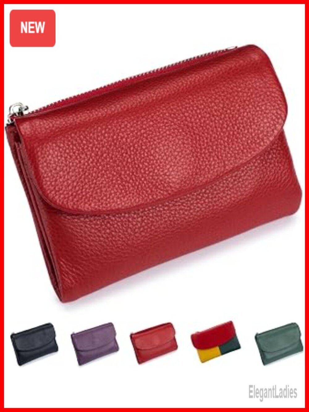 Premium Genuine Leather Trifold RFID Wallet with 12 Card Slots, Red